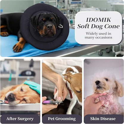 IDOMIK Dog Recovery Collar, Waterproof Soft Dog Cone After Surgery, Comfy Protective Elizabethan Collar Alternative for Dogs Cats, Adjustable Pet Neck Donut Cone Anti-Licking Biting Wounds,Grey,L