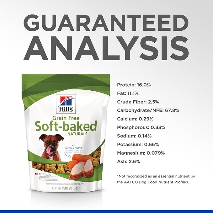 Hill's Grain Free Soft Baked Naturals, All Life Stages, Great Taste, Dog Treats, Chicken & Carrots, 8 oz Bag