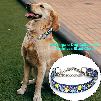 Martingale Dog Collar - Adjustable Anti-Pull Training Collar with Safe Choke Chain Design,Dinosaur Pattern for Medium,Large & XL Dogs (Dinosaur Large)
