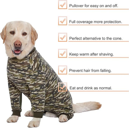 Yeapeeto Dog Onesie Surgery Recovery Suit for Large Medium Bodysuit Dogs Pajamas PJS Full Body for Shedding, Prevent Licking, Wound Protection, Cone Alternative (3XL, Camo)