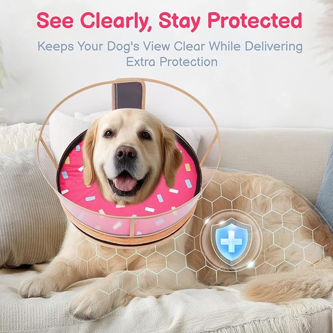 Sponge Dog Cone After Surgery, No Inflation Required Dog Donut Collar to Stop Licking, Inflatable Cone Alternatives for Large Pets, Soft Recovery Collar with Protective Shield (Donut, XXL)