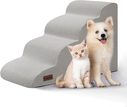 Aodisman 4-Step Dog Stairs and Ramp for Beds or Couches,Non-Slip Sturdy Pet Steps for Small Dogs and Cats,17.4" H,Light Grey