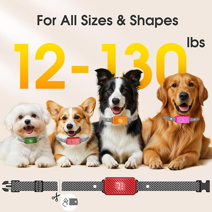 Dog Bark Collar for Large Medium Small Dogs, Effective No-Bark Collar, Smart Barking Collar, Rechargeable Bark Collar with 7 Sensitivity, 3 Modes, Waterproof, Red