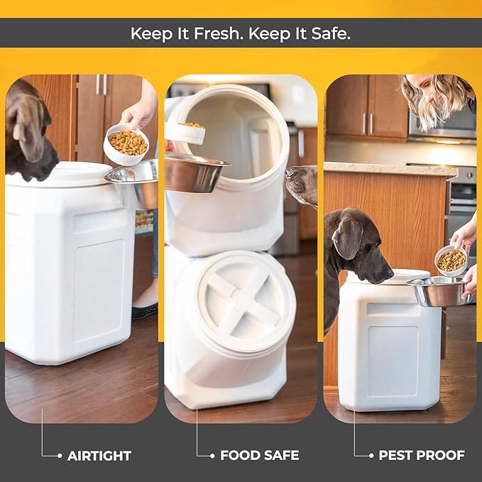 Vittles Vault Traditional Pet Food Storage Container For Dog Kibbles/Bird Seed/Oatmeal/Rice/Flour/Cereal, BPA Free Plastic, Sealed Airtight For Cat Food, Up To 80 lb, Made in USA, With Scoop, Gray