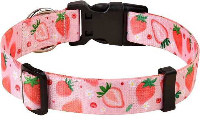 Mihqy Dog Collar with Bohemia Floral Tribal Geometric Patterns - Soft Ethnic Style Collar Adjustable for Small Medium Large Dogs(Strawberry,S)