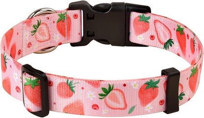 Mihqy Dog Collar with Bohemia Floral Tribal Geometric Patterns - Soft Ethnic Style Collar Adjustable for Small Medium Large Dogs(Strawberry,S)