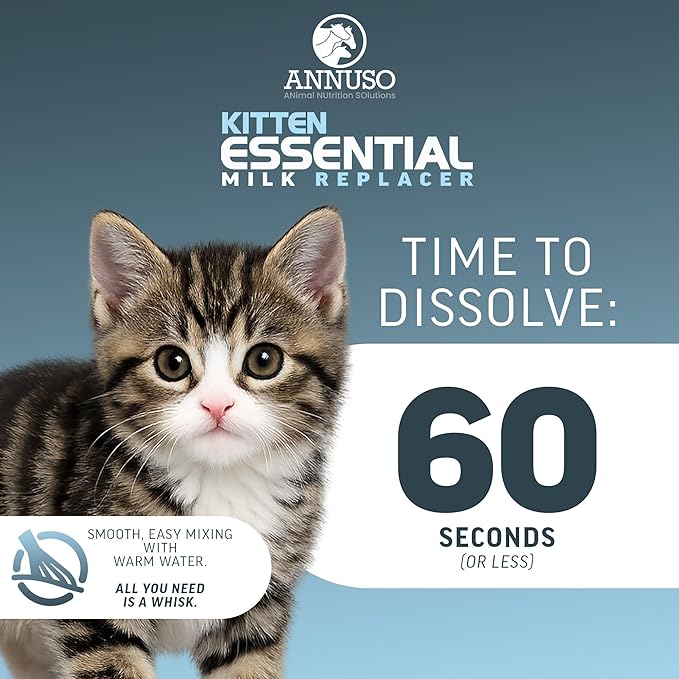 ANNUSO Kitten Essential Milk Replacer, 12oz - 33% Protein & 18% Fat - Complete Nutrition with Probiotics and Key Nutrients, Supports Immunity & Digestion - Easy-Mix Powder