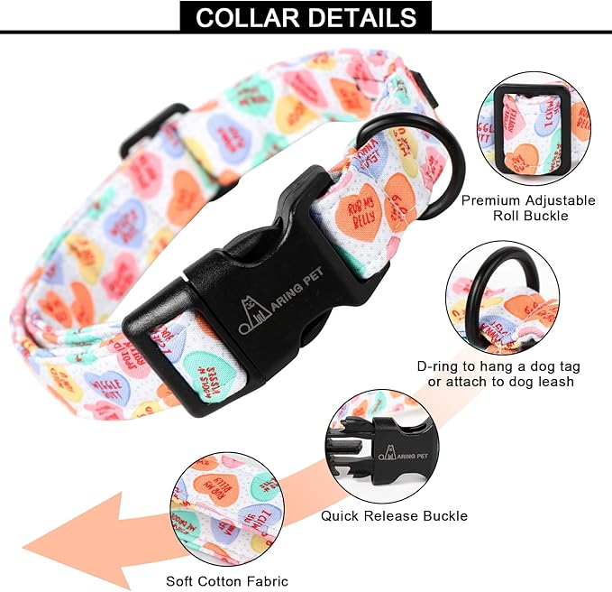 ARING PET Valentine's Day Dog Collar, Cute Candy Heart Pet Collars with Quick Release Buckle for Puppy Small Medium Large Boy Girl Dogs-S