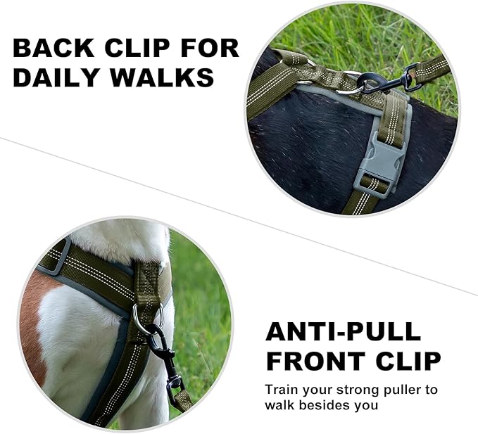 Plutus Pet No Pull Dog Harness, Adjustable Nylon Harness with Soft Padding, Reflective and Heavy Duty Dog Harness for Small, Medium, Large Dogs(Ranger Green, M)