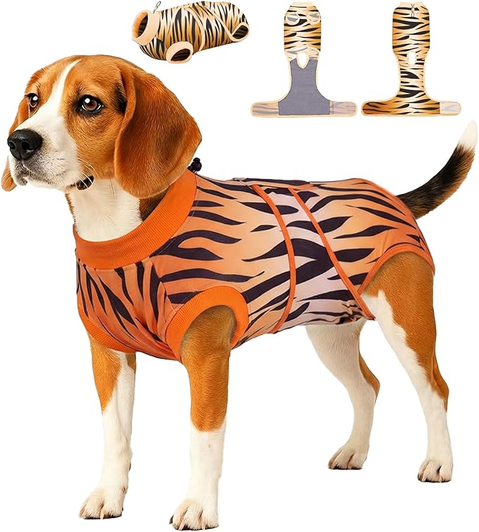 PetWarm Dog Recovery Suit, Surgical Suit for Dogs Female Spay Male Neutered, Dog Onesie for Surgery, Anti-Licking Dog Surgery Recovery Suit, Leopard Pattern, Yellow, S