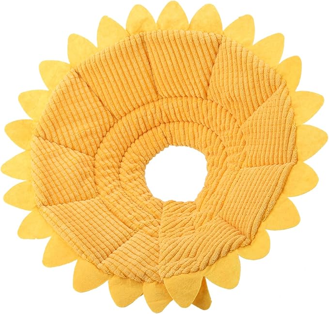 Cat Cone, Sunflower Shape Pet Elizabethan Collar, Adjustable Pet Collar for Cat Dog (Size 5, Neck Circumference 29-35cm, Yellow)