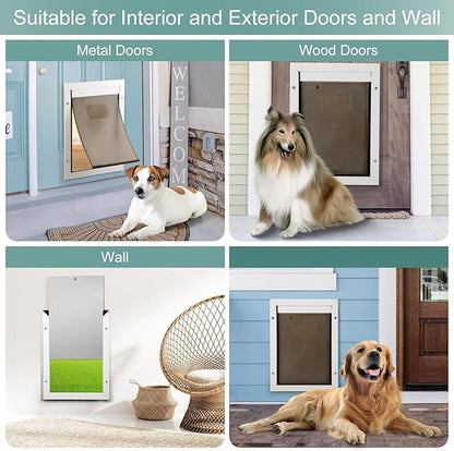 Durable Aluminum Doggy Door - Large, White, Easy to Install for Large Dogs & Pets (Adjustable Thickness, L)