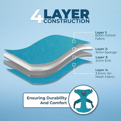 Voyager Dog Harness Dual Leash Attachment No-Pull Control Adjustable Soft but Strong Pet Harness for Medium and Large Dogs with 3M Reflective Technology, Leash Set Turquoise Nylon, XS (Chest: 13-16")