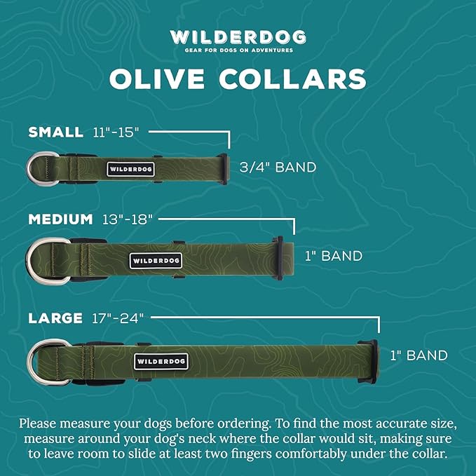 Wilderdog Waterproof Dog Collar- Repels Water & Dirt - Large 17"-24" - Olive