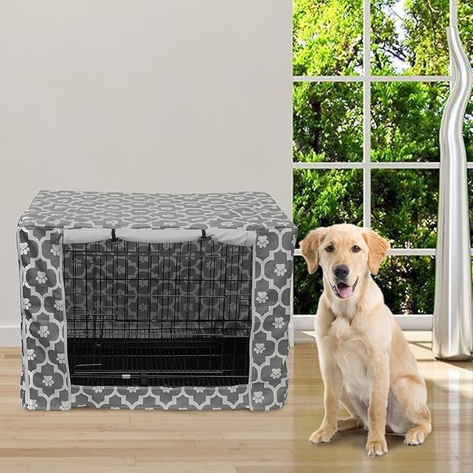 Pethiy Dog Crate Cover Durable Polyester Pet Kennel Cover Universal Fit for Wire Dog Crate - Fits Most 30 inch Dog Crates - Cover only-Gray Soles-30