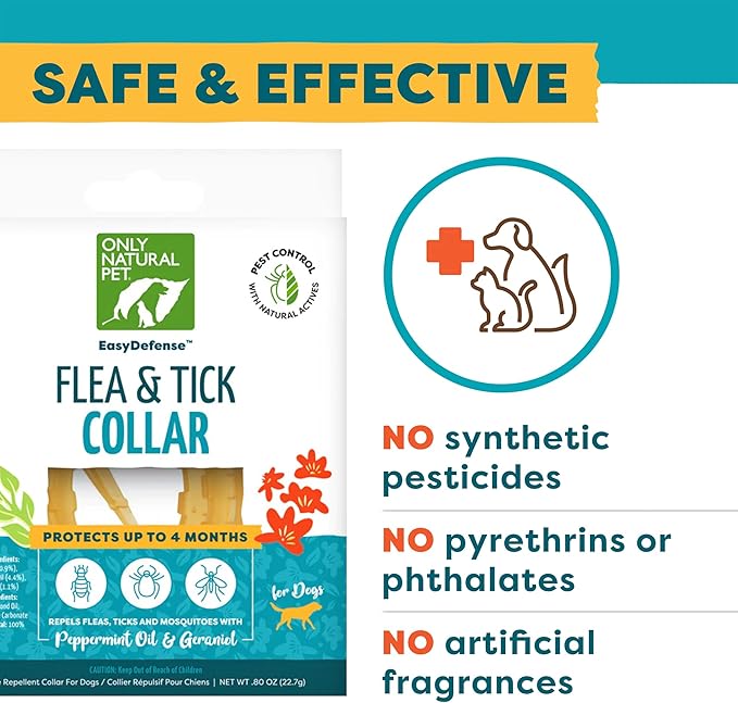 Only Natural Pet EasyDefense Flea & Tick Dog Collar - Canine Flea Control Collars - One Size Fits All - Pet Care That Protects up to 4 Months - for Dogs (Single Collar)