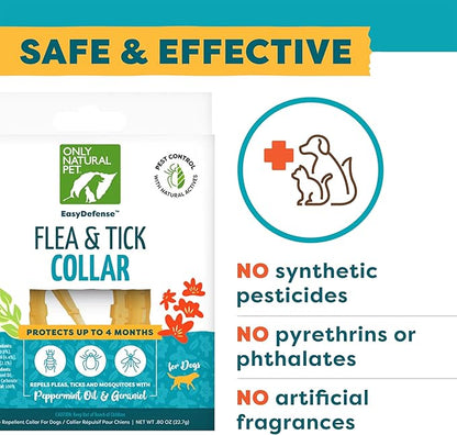 Only Natural Pet EasyDefense Flea & Tick Dog Collar - Canine Flea Control Collars - One Size Fits All - Pet Care That Protects up to 4 Months - for Dogs (Single Collar)