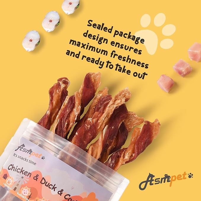 ASMPET Dog Jerky Treats, Triple Flavor Chicken Duck Cod Jerky Twists for Small Medium Large Dogs 10.6 oz