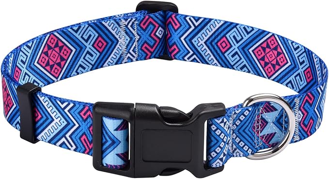 Mihqy Dog Collar with Bohemia Floral Tribal Geometric Patterns - Soft Ethnic Style Collar Adjustable for Small Medium Large Dogs(Blue Ethnic Style,S)