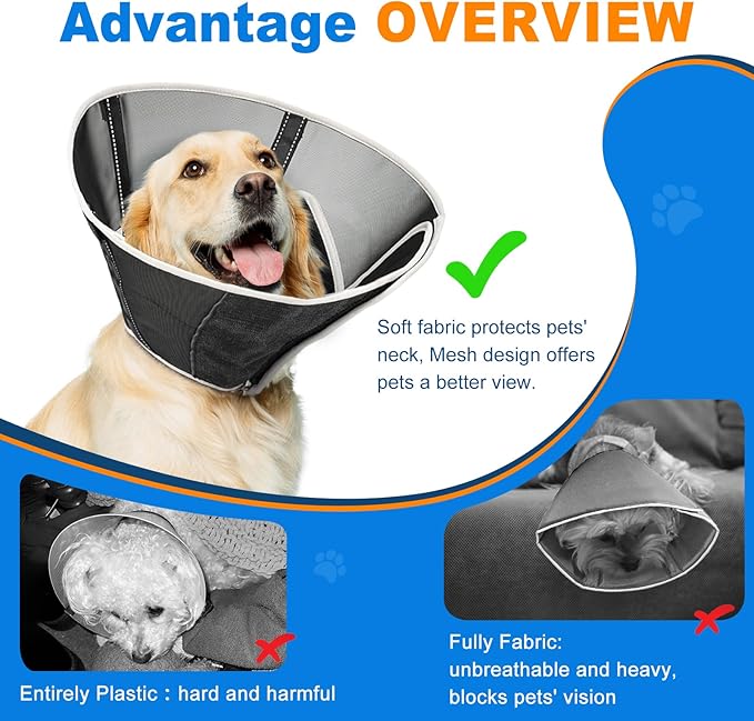 Breathable Mesh Dog Cone Collar with Soft Liner for Surgery, Elizabethan Recovery Alternative to Stop Licking,Pet Neck Collar for Large Medium Small Breeds(Matte Black,1)