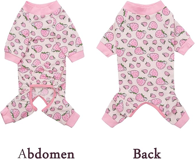 Dog Recovery Suit for Surgery Small Medium Dogs Onesie, Cute Soft Dog Pajamas Bodysuit Cone Alternative Prevent Licking Dog Recovery Suit Female Male (Small, Strawberry Pink)