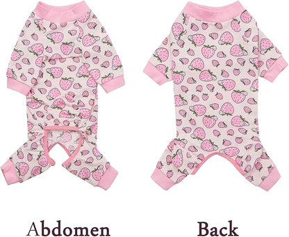 Recovery Suit for Surgery Small Medium Dogs Onesie, Soft Pajamas Bodysuit Cone Alternative, Prevent Licking Female Male (Large, Strawberry Pink)