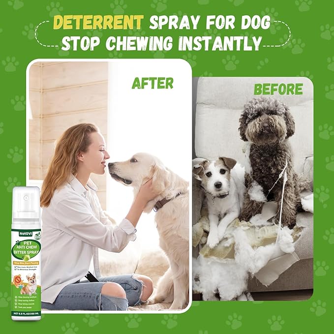 No Chew Spray for Dogs, 200ML Bitter Apple Spray for Dogs Cats Anti Chewing Licking from Furniture, Shoes, Bandages, Dog Training & Behavior Aids Spray, Indoor & Outdoor Use 1 Pack