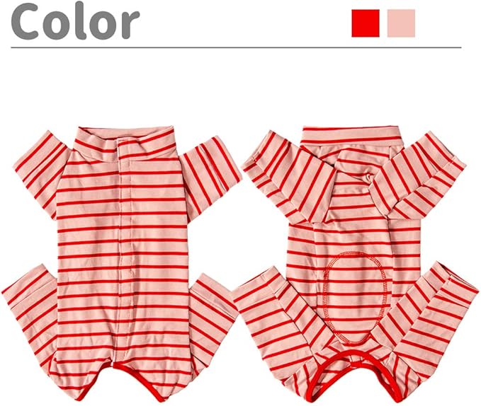 Dog’s Recovery Suit Post Surgery Shirt for Puppy, Full Coverage Dog's Bodysuit Wound Protective Surgical Clothes for Small and Medium Pets (red Pink Stripe-xs)
