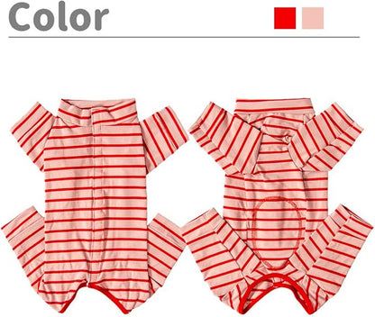 Dog’s Recovery Suit Post Surgery Shirt for Puppy, Full Coverage Dog's Bodysuit Wound Protective Surgical Clothes for Small and Medium Pets (red Pink Stripe-XXS)