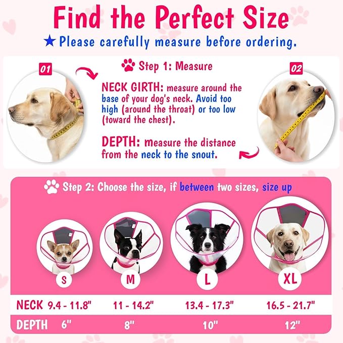 Adjustable Deep Dog Cone Collar for Dogs to Stop Licking, Soft Transparent E Collar for Medium Dogs After Surgery, Comfort Wound Recovery Cones with Padding, Foldable & Easy-Clean Pet Cone(Rosered, M)