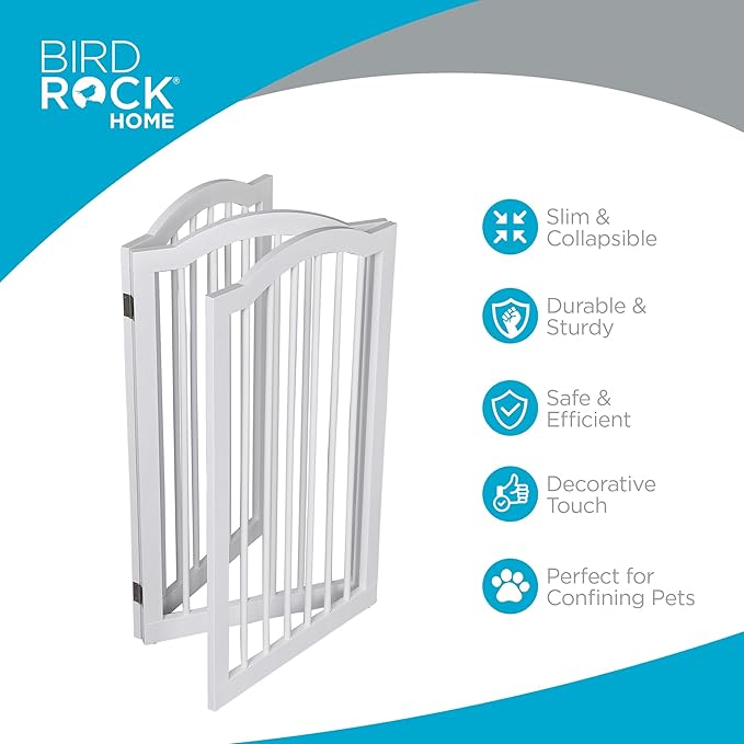 INTERNET'S BEST Arched Top Dog Gate | 3 Panel, 36" H Wooden Pet Barrier for Dogs or Cats | Freestanding Folding Room Divider for Doorways, Hallways, Stairs, and Porch | Portable, Extra Wide | White