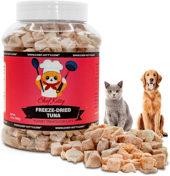 Tuna Cat Treats, 100% Wild Caught | Freeze Dried Dog Treats, High Protein | Grain-free, Single Ingredient Cat & Dog Food Toppers | No Additives or Preservatives | Inspected & Tested in USA | 7.4 oz