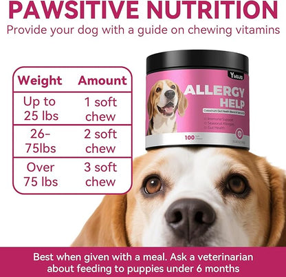 Dog Allergy Itch Relief Chews–Probiotics for Dogs Seasonal Allergies,Itchy Skin & Ears,Immune Support,Omega 3,Fish Oil,Gut & Digestive Health,Dry Skin,Hot Spots,Paw Licking for All Breeds & Ages Dogs