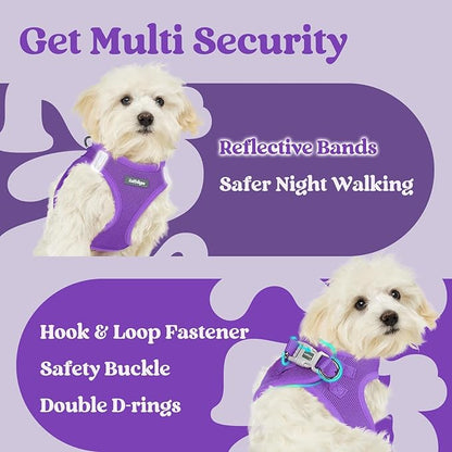 rabbitgoo Small Dog Harness, Step-in Soft Mesh Puppy Vest with Safety Buckle, Breathable Reflective Pet Harness for Small Medium Dogs, Purple XL
