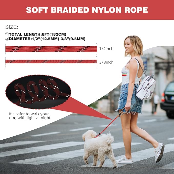 lynxking Slip Lead Dog Leash Reflective, Heavy Duty Comfortable Strong Rope for Large Medium Small Dogs No Pull Pet Training (Red, Small 3/8in x 6ft-Slip Lead)