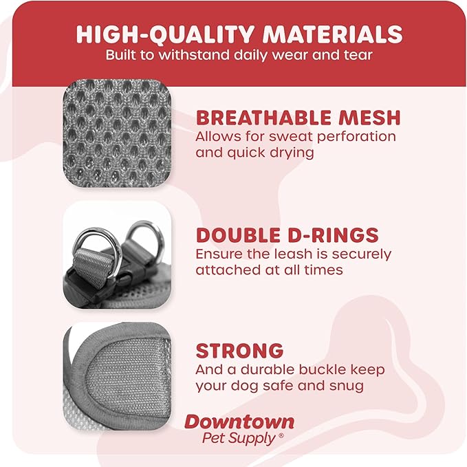 Downtown Pet Supply Step-in Dog Harness – No Pull, Adjustable Padded Mesh with Reflective Trim, Secure Buckle Strap – Comfortable & Breathable Small Dog Harness, Medium, Light Gray
