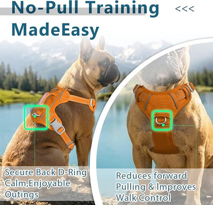 BARKBAY Dog Harness No Pull Oxford with ID Tag Pocket - Heavy Duty, Reflective, Easy Control for Large Dogs(Pumpkin Oxford,XL)