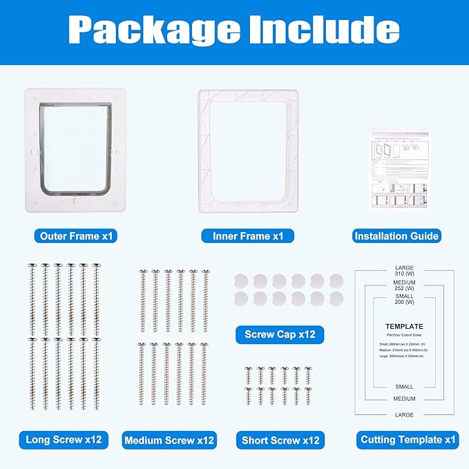 Pet Door, Durable Plastic Dog Door, 16.7”x 11.7'' Inner Frame for Large Dog and Pets, Easy DIY Installation, Suitable for Interior and Exterior Doors, Screen and Wall, White Doggie Door
