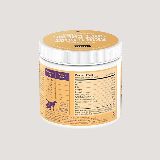 Natural Rapport Dog Skin and Coat Supplement - The Only Skin and Coat Soft Chews Dogs Need - 120ct Treats that Contain Salmon Oil and Omegas 3, 6, & 9