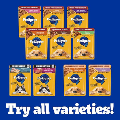 Pedigree Choice Cuts in Gravy Adult Wet Dog Food 16-Count Beef, Bacon, & Cheese Flavors, 3.5 oz. Pouches