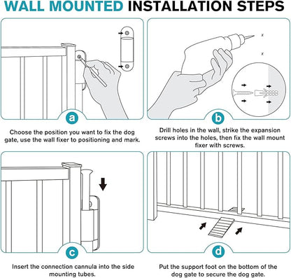 Snagle Paw Extra Wide Dog Gate,Free Standing Dog Fence with Door, Up to 208 Inch Wide Pet Gate with Support Feet for Stairs, Hallways, Doorways, Yard (White, 8 Panels)