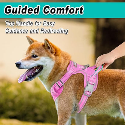 BARKBAY Dog Harness No Pull Mesh for Medium Dogs - Adjustable, Reflective, Comfortable, No Choke, Heavy-Duty - Perfect for Outdoor Training, Walking, and Hiking - Strong & Durable - M & Pink Mesh