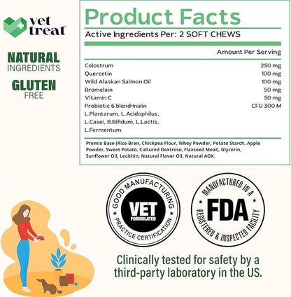 VET TREAT Dog Allergy Relief Chews - 120 Dog Allergy Chews - Itch Relief for Dogs - Anti Itch for Dogs - Dry & Itchy Skin - Allergies & Immune Support Supplement, Omega 3 Fish Oil, Probiotics - USA