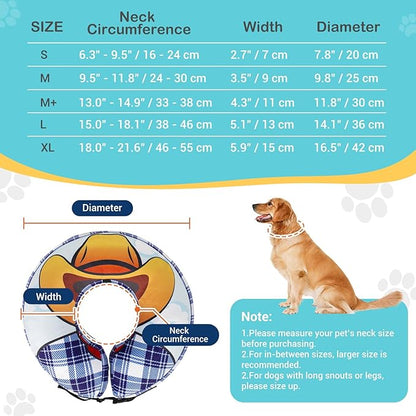 Avont Inflatable Dog Cone Collar After Surgery, Soft Dog Donut Collar to Stop Licking, E Collar Cone Alternative for Small Medium Large Dogs -Cowboy(M+)