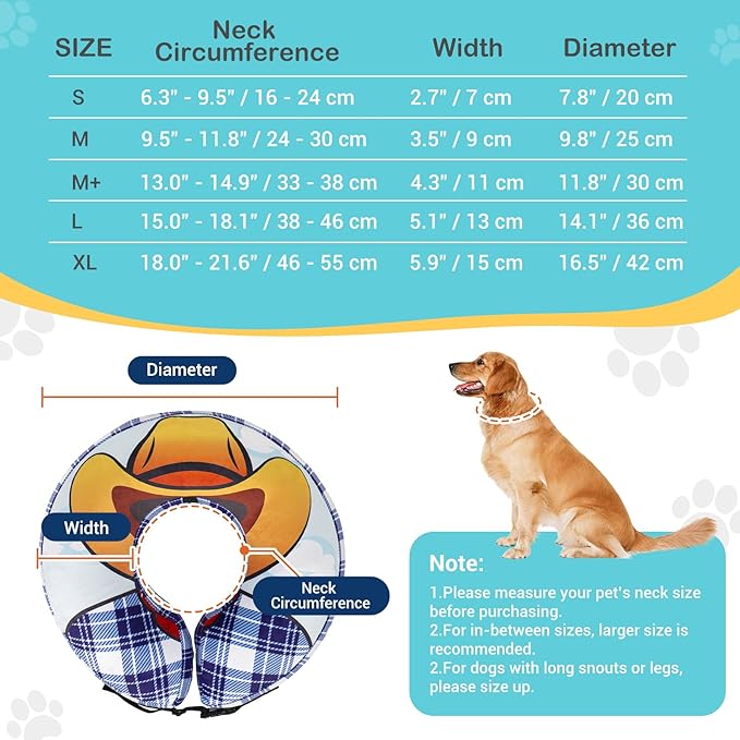 Avont Inflatable Dog Cone Collar After Surgery, Soft Dog Donut Collar to Stop Licking, E Collar Cone Alternative for Small Medium Large Dogs -Cowboy(S)