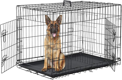 Dog Crate for Large Medium Dogs Folding Dog Kennel Cage with Plastic Tray & Divider 48" Indoor Outdoor Metal Double Door Pet Playpen Heavy Duty Dog Pen Enclosure Black