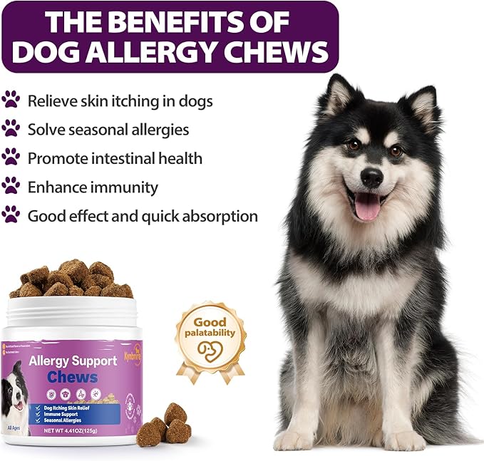 Dog Allergy Chews for Itchy Skin and Seasonal Allergies, Dog Allergy and Itching Skin Relief with Probiotics and Turmeric, Allergy Paw Relief and Dogs Coat Immune -50ct
