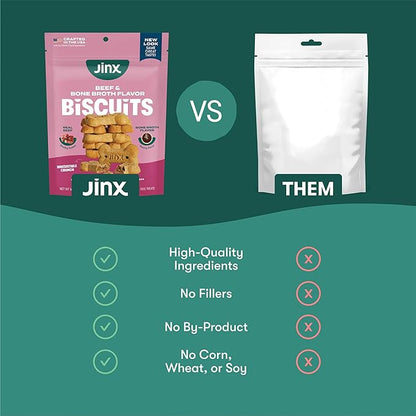 Jinx Oven-Baked Beef Bone Broth Biscuit Treats, Crunchy, All Natural, Superfood-Rich with Real Beef, Pumpkin & Blueberries, 16oz, 4 Pack