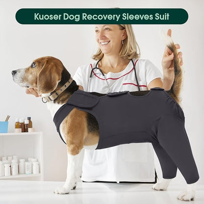 Kuoser Dog Surgery Recovery Suit - Thigh Wound Protective Sleeve for Female & Male Dogs, Pet Surgical Onesie for Spay/Neuter, Gray XL