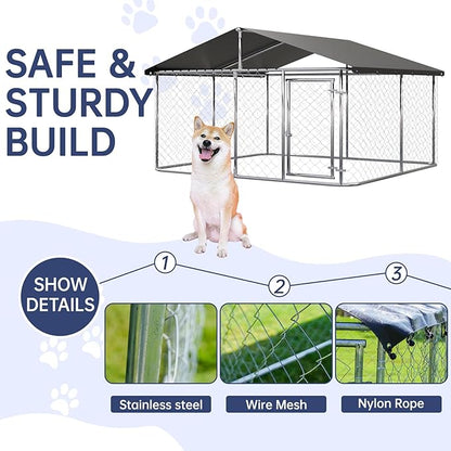 Outdoor Dog Enclosure Heavy Duty Dog Kennel House Mesh Dog Big Cage Pet Kennel Steel Fence with Secure Lock